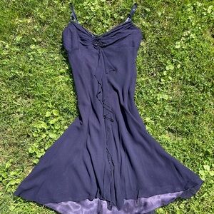 Nine West Blue Asymmetrical Ruched Babydoll Dress